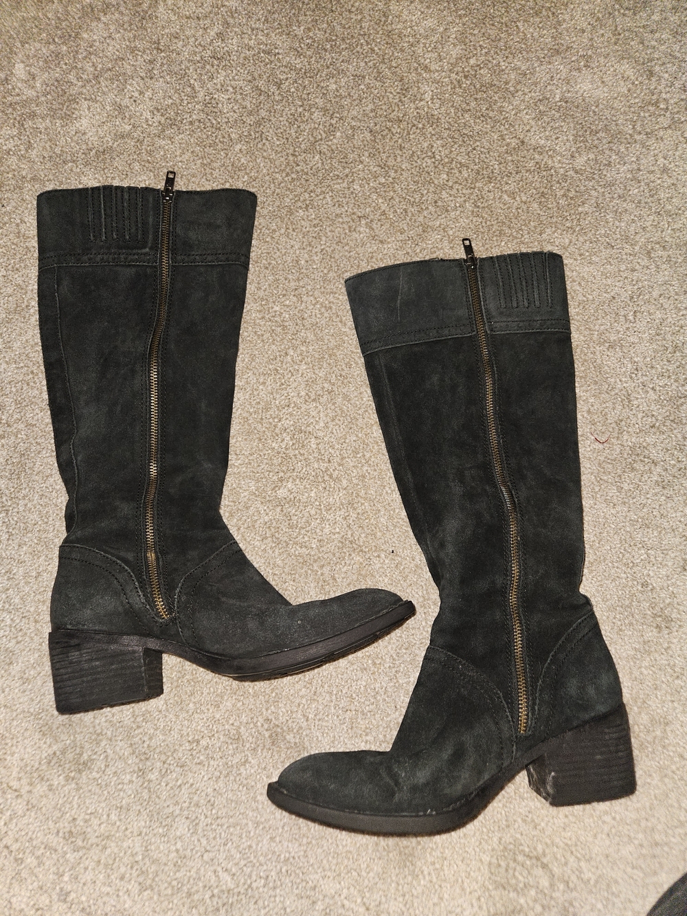 Born Fanner Black Suede Knee-High Ridding Boots Dual Zip Heeled Size 8 - Picture 4 of 15